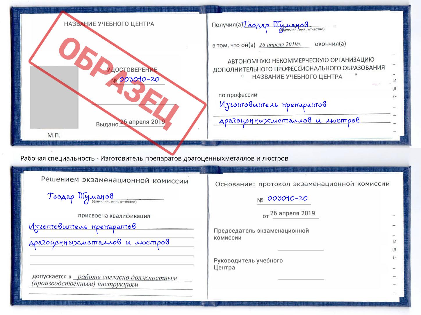 Изготовитель препаратов драгоценныхметаллов и люстров Нягань