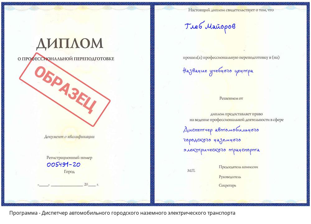 Диспетчер автомобильного городского наземного электрического транспорта Нягань