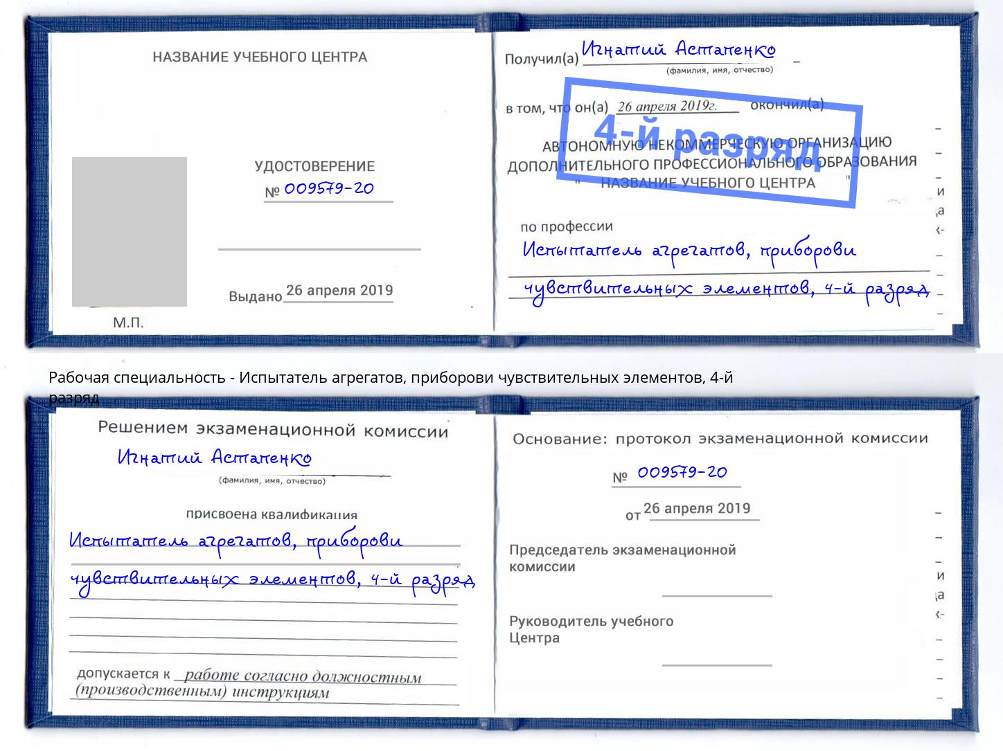 корочка 4-й разряд Испытатель агрегатов, приборови чувствительных элементов Нягань