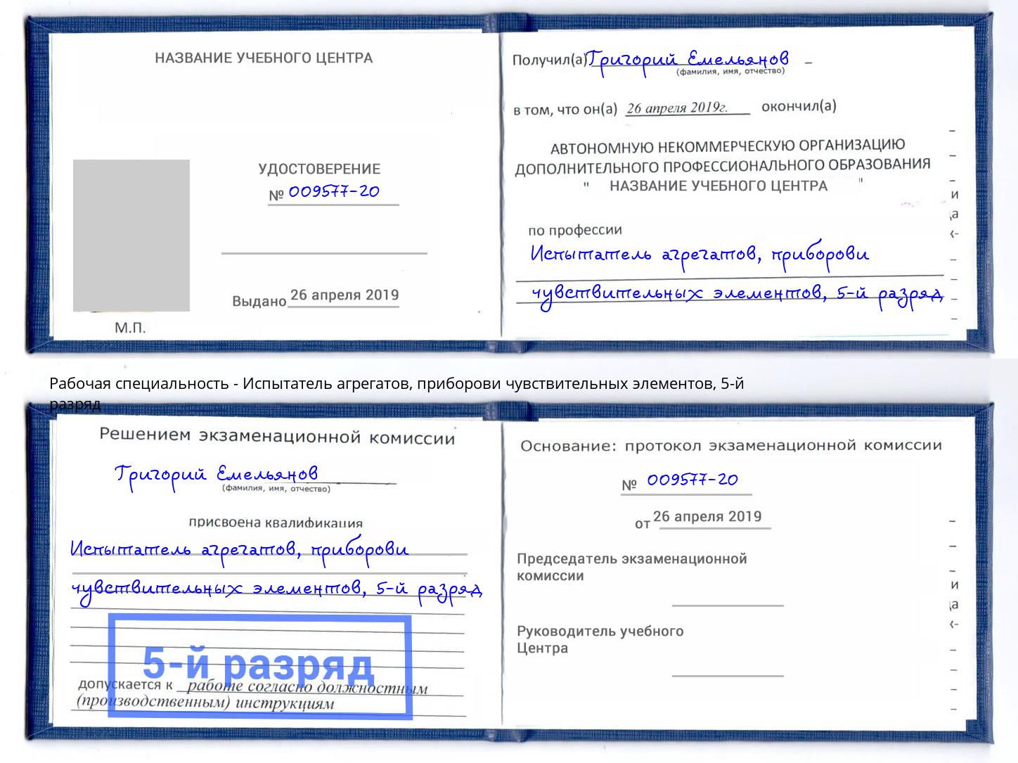 корочка 5-й разряд Испытатель агрегатов, приборови чувствительных элементов Нягань