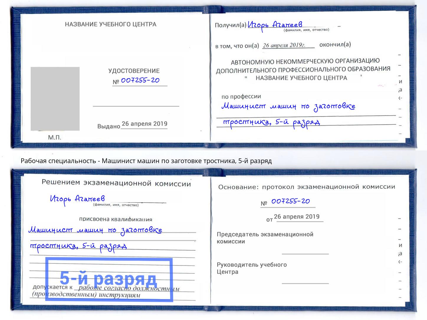 корочка 5-й разряд Машинист машин по заготовке тростника Нягань
