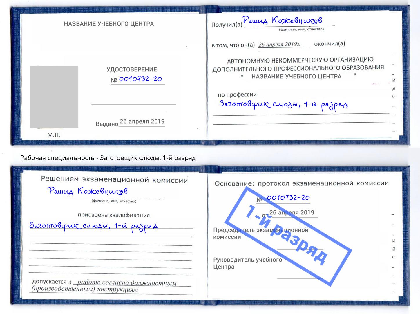 корочка 1-й разряд Заготовщик слюды Нягань