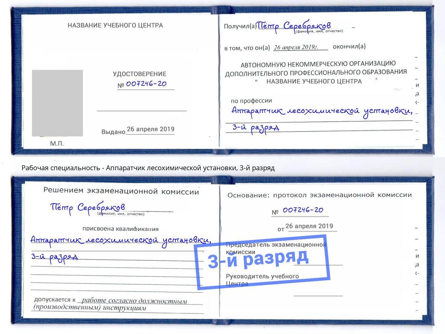 корочка 3-й разряд Аппаратчик лесохимической установки Нягань